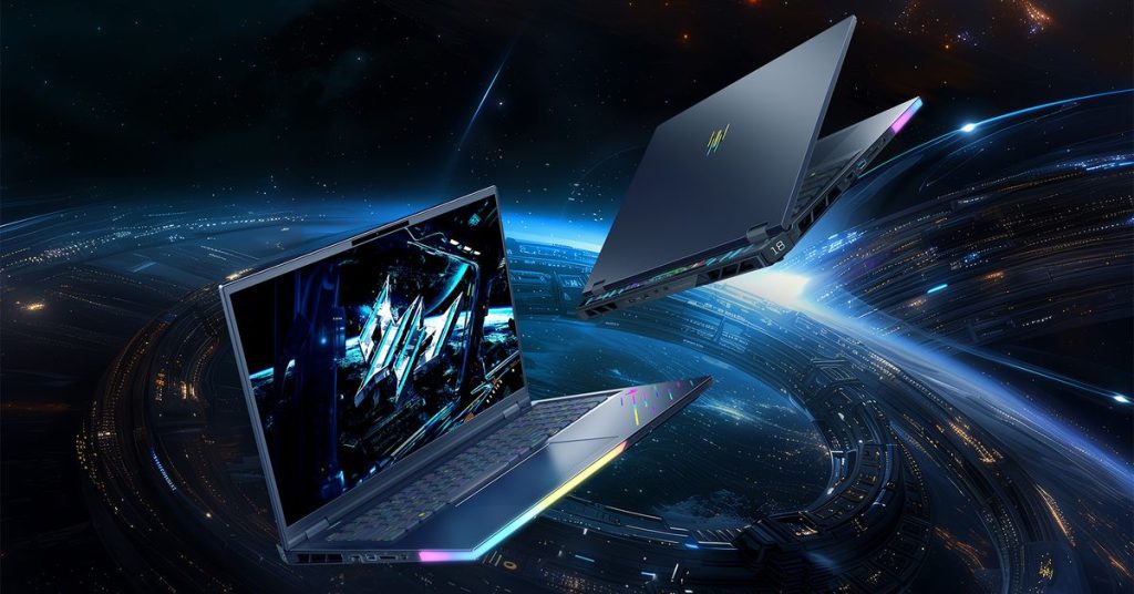 Laptop gaming Acer Predator Helios 18 AI bersandar pada 4K Mini LED