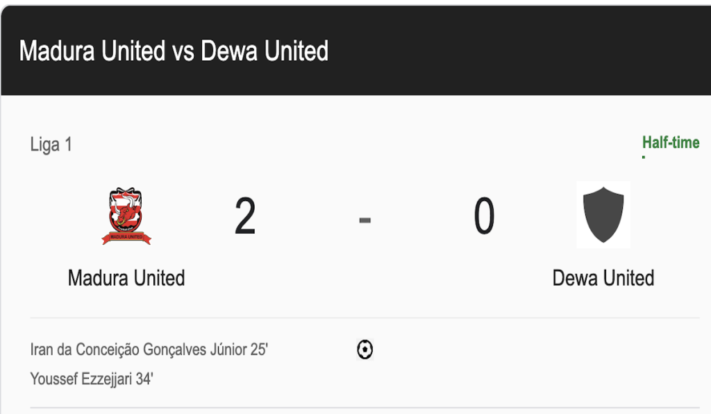 Madura United vs Dewa United, Cek Skor Terkini