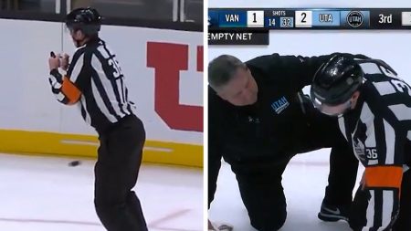 NHL Wasit membawa keping ke perhiasan keluarga selama pertandingan Canucks