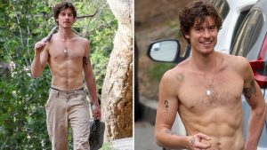 Shawn Mendes memamerkan lean fysique hiking topless di LA dengan sobat