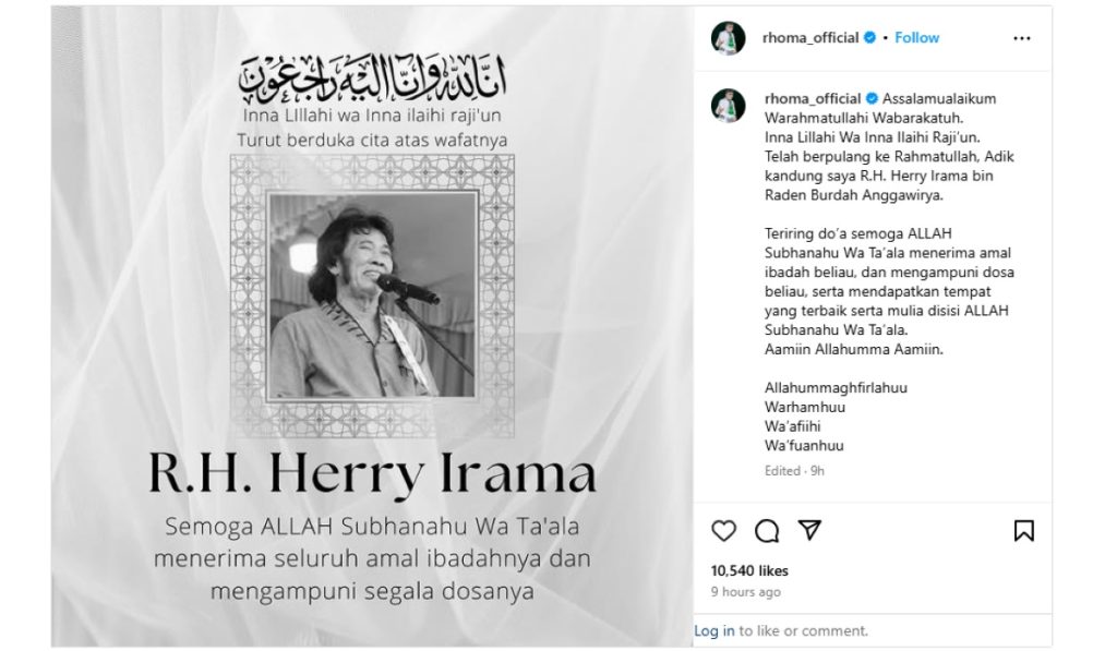 Rhoma Irama Kabarkan Duka, Adik Kandung Meninggal Dunia